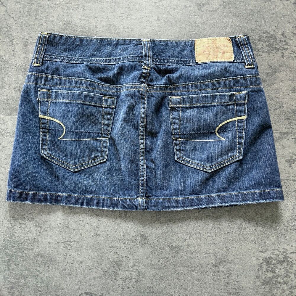 Y2K American Eagle Skirt 8 Denim Low Rise Micro Mini Embroidered Pocket